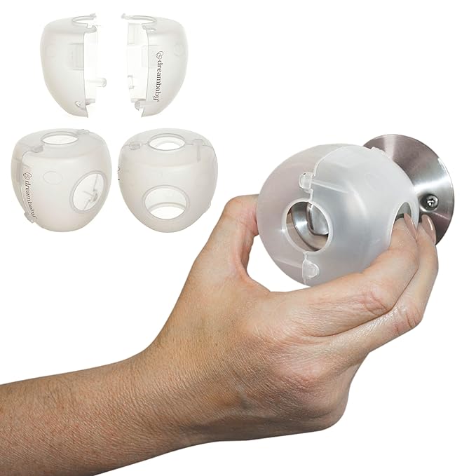 Dreambaby EZY-Fit Door Knob Child Proof Safety Covers - Fits Most Standard Doorknobs - Suitable for Push & Twist Locks - White - 3 Pack - Model L908