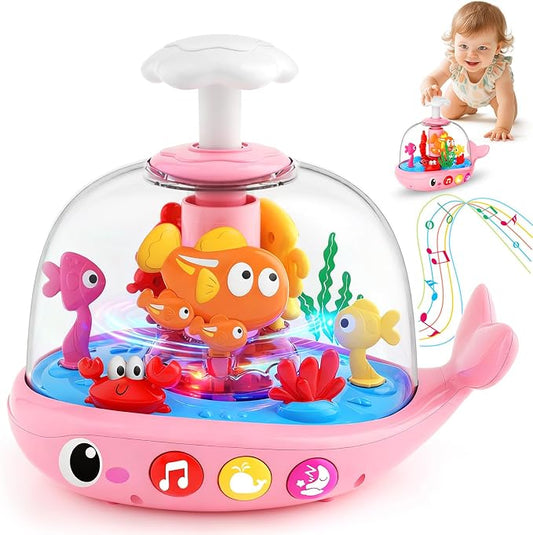 Toys for 1 Year Old Girl Gifts - Press & Spin Aquarium Light Up Musical Baby Toys 6-12 Months - Tuumy Time Toy for Infant 6-9-12-18 Months - Bilingual Learning Educational Toy for 1-3 Year Old Boys