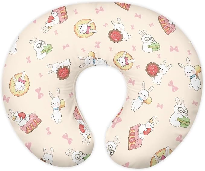 Rabbit Cake Nursing Pillow Detachable Newborn Original Breastfeeding Slipcover Case Removable Head Support Protector Cushion Essential with Hidden Zipper Easy to Use