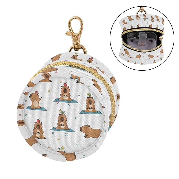 Yoga Capybara White Pacifier Holder Case Newborn Pacifier Storage Pouch for Boys Girls Easy Attach to Diaper Bag Portable Baby Essentials Container