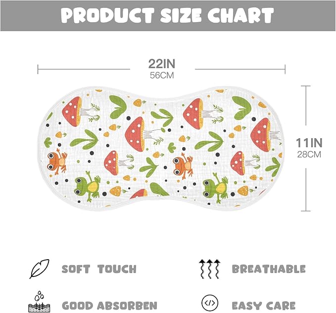 vvfelixl Muslin Burp Cloths Frog Mushroom Cartoon Baby Washcloths for Baby Girl Boys 2 Pack