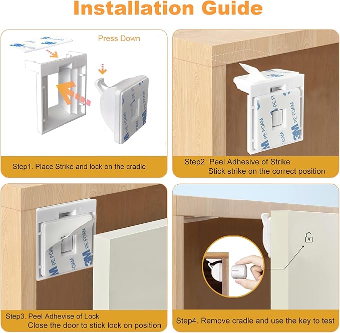 Magnetic Baby Proofing Cabinet Locks - Child Safety for Cabinets, Drawers & Cupboards - 16 Locks 3 Keys - No Drilling Easy Install by DOMILE