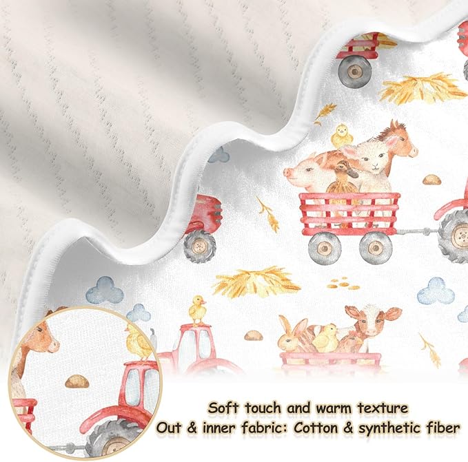 Ollabaky Animals Red Tractor Baby Blanket for Boys Girls Cotton Throw Blanket Swaddle Blanket for Crib Stroller Nursery Receiving Blanket Infant Toddler Unisex 30"x40"
