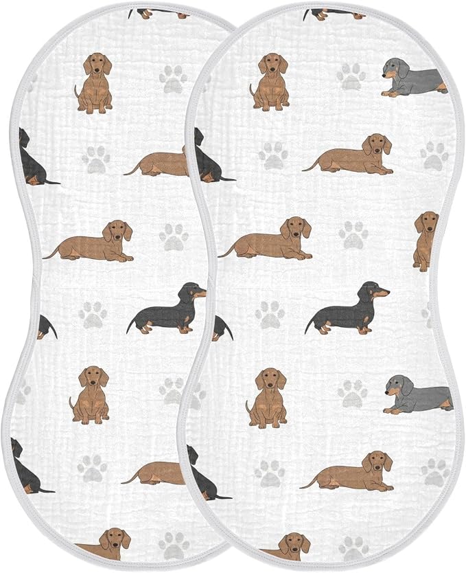2 Pack Muslin Burp Cloths Dachshund Dogs Paw White Cotton Baby Burp Cloths Soft Burping Cloth Absorbent Spit Up Rags for Baby Boys Girls 22x11 Inch