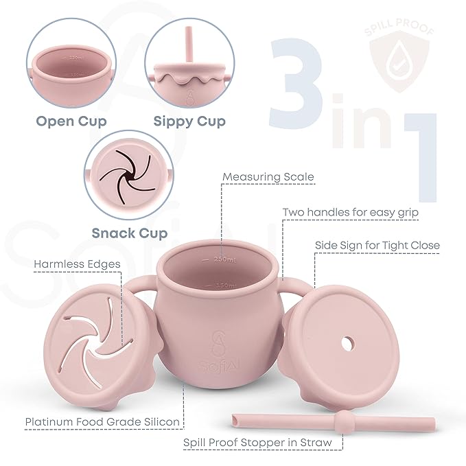 BPA-Free Non-Toxic Silicone Baby Feeding Set ??Suction Plate, Bowl, Bib & Cup ??11-Piece Baby Led Weaning Set for Ages 6-18 Months ??Eco Gift Bag (Rose Pink)