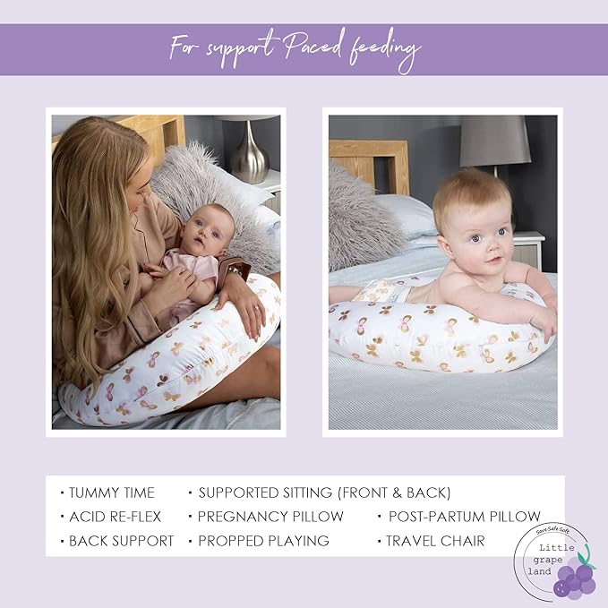 Little Grape Land Nursing Pillow, Breastfeeding Pillows for Mom with Removable Cover and Breathable Filling, Feeding Support Pillow for 0-16 Months, Multifunctional Support Cushion, Butterfly