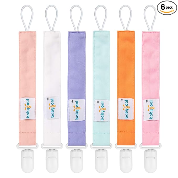 babygoal Pure Color Pacifier Clips, 6 Pack Binky Paci Holder Clips Leashes Fits for Most Baby Pacifiers and Binkies