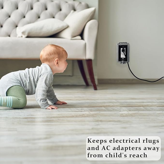 Baby Safety Outlet Cover Box-Key Lock for Much Better Toddler Proofing, Easier Operation, Simple 4 Step Install with Included Screws,Provides Extra Space Inside for Plugs,Adapters