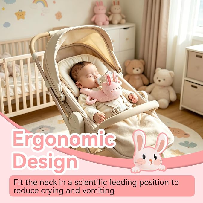 Bottle Feeding Support Pad, Soft Breathable Bottle Holder Pillow Fabric Stable Securing Holder for Comfortable Feeding (Rabbit)