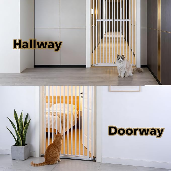 Extra Tall Cat Gate for Doorway – 75.2“ Pressure-Mounted Transparent Cat Gate for Pets, Fits 30”-36" Width, No Wall Drilling, Ideal for Stairs, Hallway, Indoor Safety Barrier