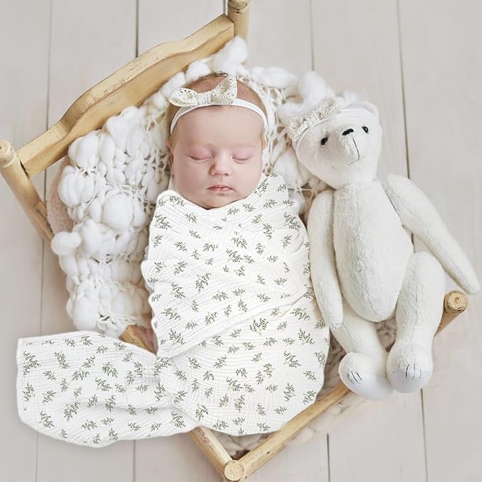 lulumoon Baby Muslin Swaddle Blankets: Soft Receiving Blanket for Newborn - Cotton Swaddling Blanket for Neutral 2Pack(Leaf Summer)
