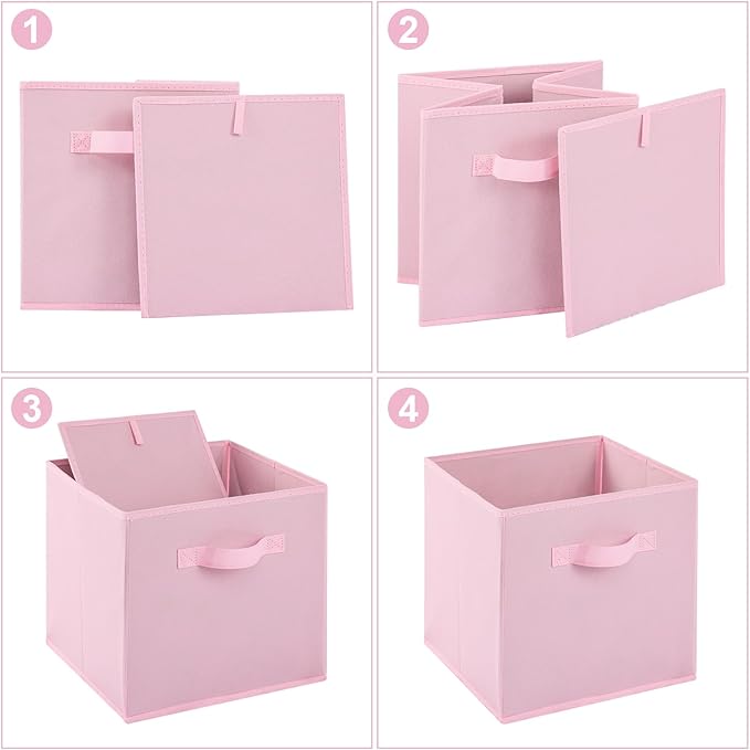 Stero 13x13x13 Inch Fabric Storage Bins 6 Pack Fun Colored Durable Storage Cubes with Handles Foldable Cube Baskets for Home, Kids Room, Closet and Toys Organization Pink