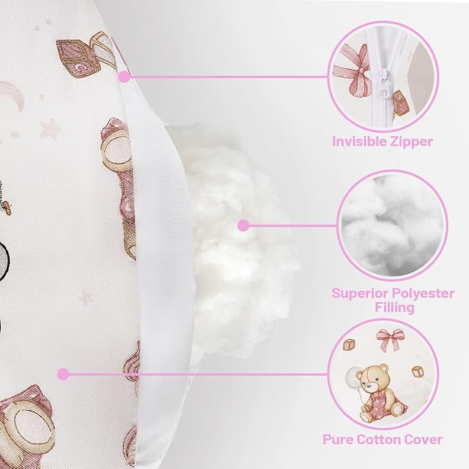 AMASKY Nursing Pillow, Breastfeeding Pillows, with Removable Pillow Cover, Machine Washable, Machine Washable, Pink Bears, Pallet of Product