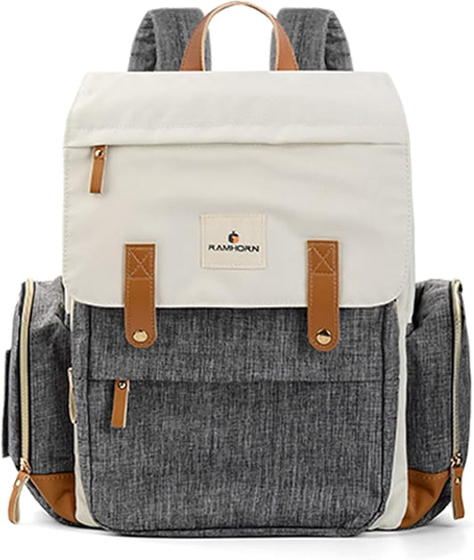 Ramhorn Diaper Bag Multifunction Travel Backpacks for Mom with Insulated Pockets and Laptop Compartment, grey