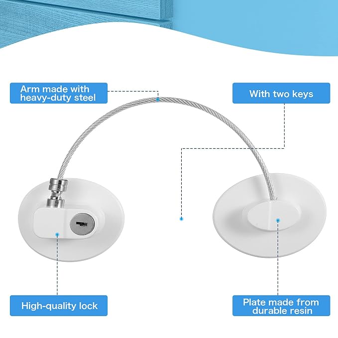 8 Pieces Refrigerator Locks with 10 Keys for Children Adults, Fridge Lock, Drawer Freezer Door Lock and Child Safety Cabinet Locks with Strong Adhesive(White)