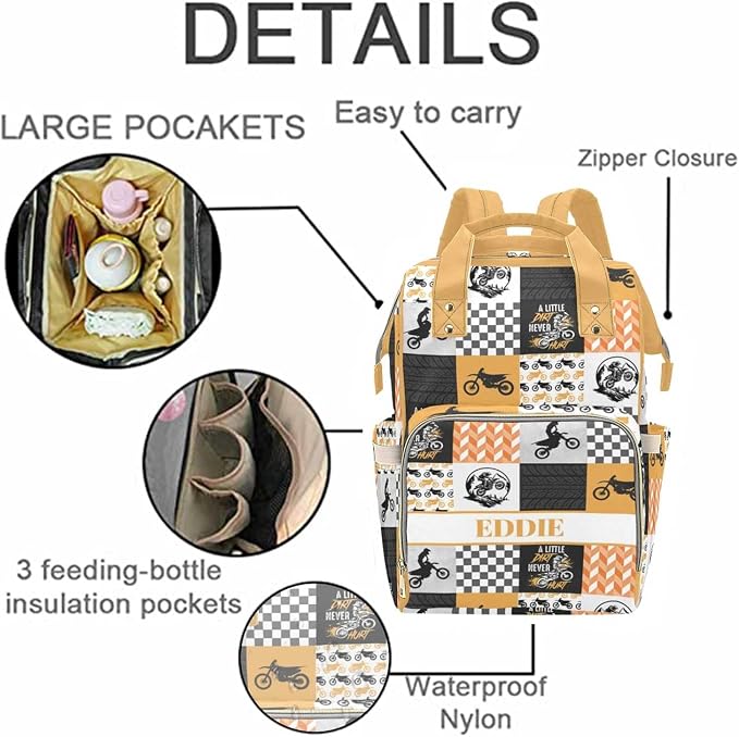 Custom Diaper Bag for baby Customized Baby Bag Personalized Nursing Bags with Name Custom Name Mommy Daypack Bag Tote Bag Gifts (Motocross)