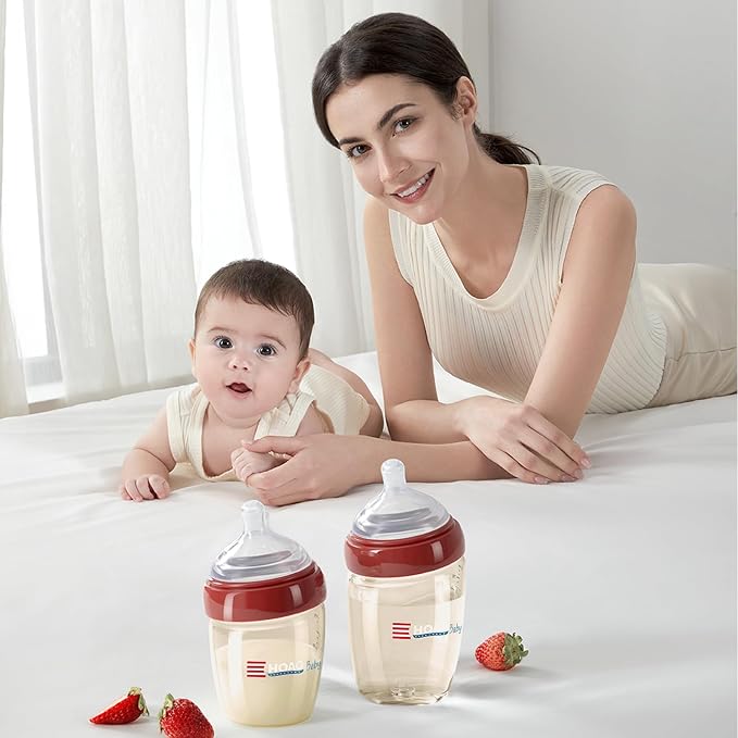 Anti-Colic Baby Bottles, 2 Pack 10.15oz PPSU Natural Slow Flow Baby Bottle with Breast-Like Nipple, Wide Neck BPA Free Baby Bottles for Babies, with 2XL Large Flow Nipples