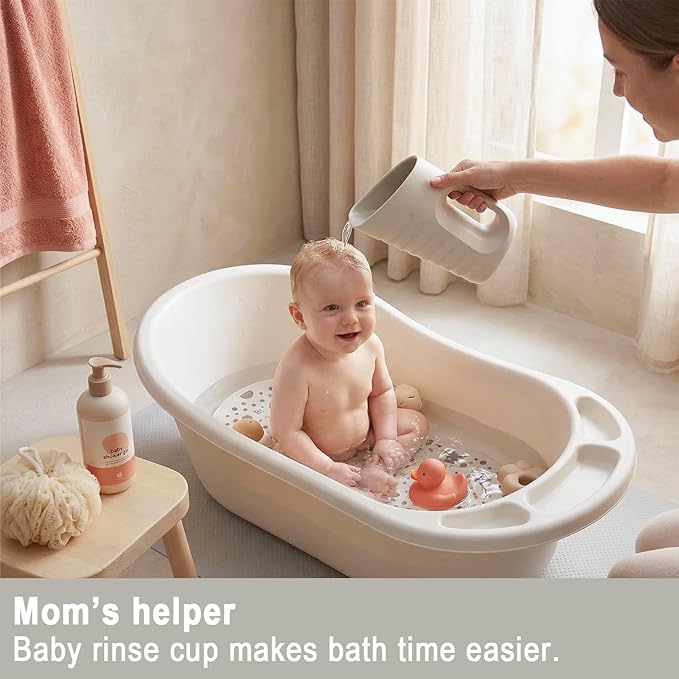 Babylush Baby Bath Rinse Cup & Rinser – 1000ml Soft EVA, 0.3lb Lightweight, BPA-Free Bath Water Pourer, Baby Bath Pitcher, Shower Cup for Kids (Grey)