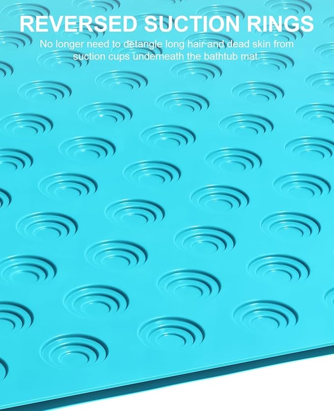 OTHWAY No Suction Cup Bath Mat: 39x16 inch Extra Long Bathmat?‚Perfect for Refinished or Ordinary Bath Tubs?‚Made of Nature Rubber?‚a Blessing for The Elderly and Children (Blue)