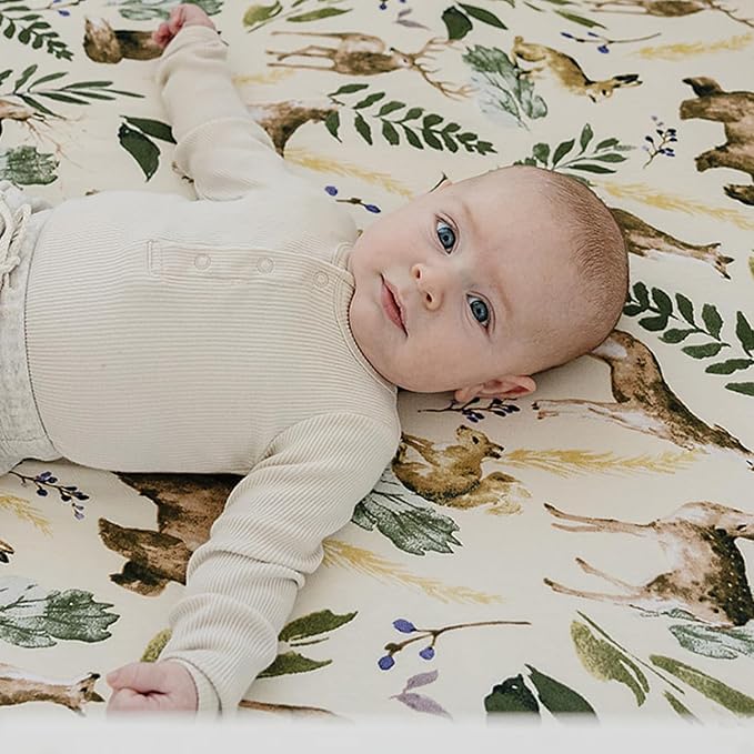 Pobibaby Premium Baby Blanket for Boys - Soft Stretchy Jersey Knit Cotton Quilt for Baby Boy, 3-Layer Crib Blanket and Toddler Blankets for Boys, 50x50 Soft Warm Cozy Nursery Bed (Wildlife Animal)