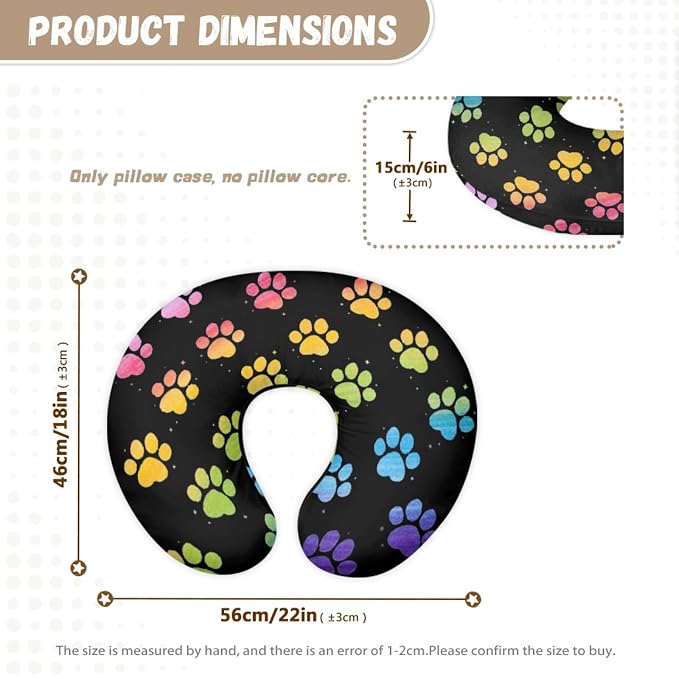Forchrinse Rainbow Dog Paw Print Nursing Pillow Cover for Baby Girls Boys,Soft Stretch Nursing Pillow Cover Slipcover for Breastfeeding