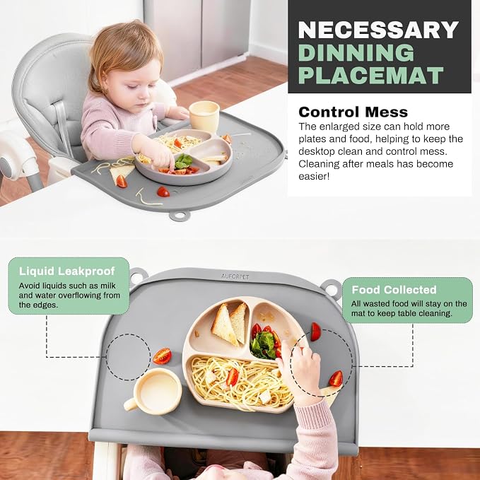 Large Silicone Suction Table Mat, 17" x 12" Thick Placemat with Edge-Bumper, Raised Edge Leakproof, Non-Slip for Kids Toddler Baby Essentials Dinning, Restaurant Eating, Plates, Art, Craft & Painting