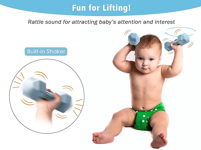 Baby Dumbbell - Silicone Infant Rattle Teether, Toddler Sensory Toy, Durable Safe Exercises Workout Weight - Great Gift for Girls and Boys (1pcs - Black)