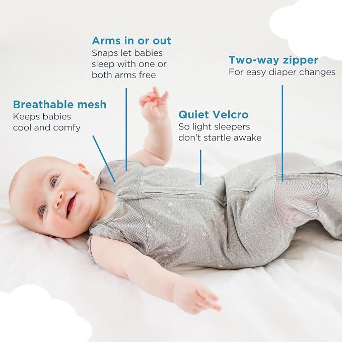 Happiest Baby Sleepea 5-Second Swaddle - 100% Organic Cotton Baby Swaddle Blanket - Doctor Designed Promotes Healthy Hip Development (Graphite Planets, X-Large)