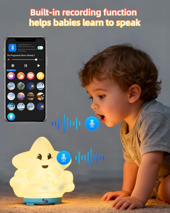 wapentake® Baby Night Light, Kids Night Light with Bluetooth Speaker & Music, Portable Nursery Night Light for Girls Bedroom, 16 Colors Changing Toddler, APP Control Rechargeable Lamp(Multi-Colored)