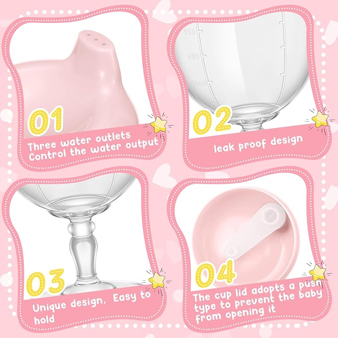 Irenare 1 Pcs Baby Wine Sippy Cup Plastic Goblet Cup No Spill Wine Glass Baby Sippy Goblet Glass Beverage Mug Milk Bottle with Lid for Kids (Pink)