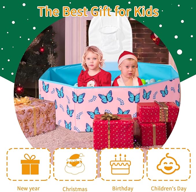 GOGOSO Foldable Ball Pit for Toddlers Large Soft Indoor Outdoor Pop Up Baby Kids Infant Ballpit Big Collapsible Puppy Dog Cat Pits with Basketball Hoop (Balls Not Included) Butterfly