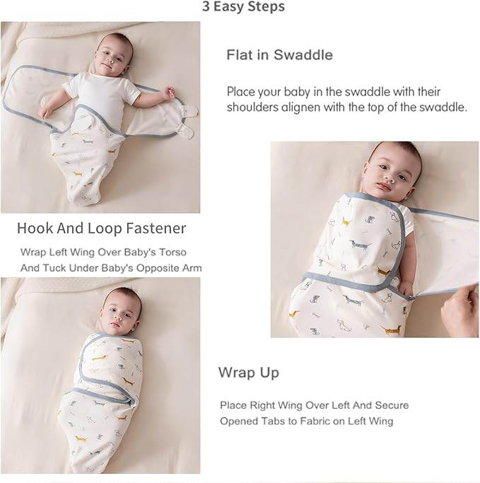 insular Baby Swaddle Wrap, Swaddle Blanket for Newborn and Infant, Adjustable Swaddling Set for Boy and Girl, Soft Cotton Baby Sleep Sack 3 Pack, Fox, Medium(3-6 Month)