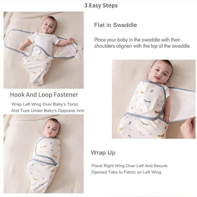 insular Baby Swaddle Wrap, Swaddle Blanket for Newborn and Infant, Adjustable Swaddling Set for Boy and Girl, Soft Cotton Baby Sleep Sack 3 Pack, Car&Dachshund, Small(0-3 Month)