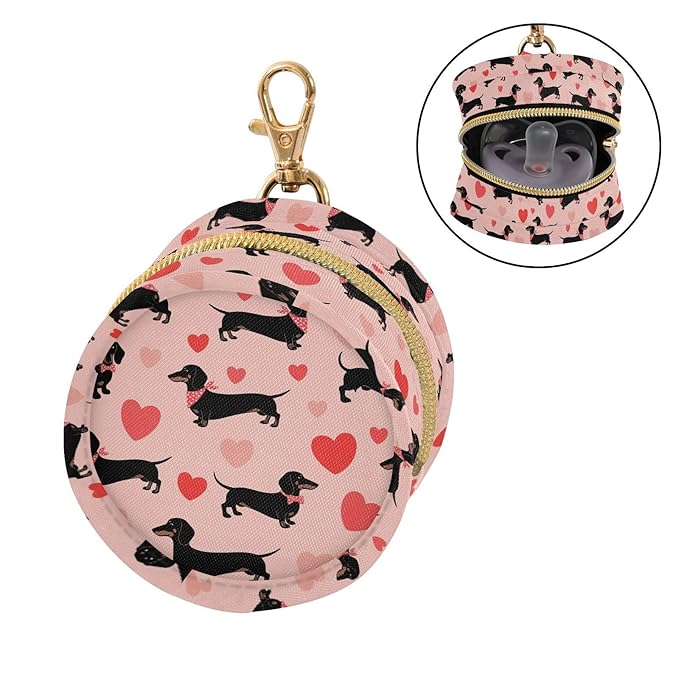 Dachshund Dog Hearts Pink Pattern Pacifier Holder Case with Metal Clip Portable Pacifier Cover Pouch for Newborn Boys Girls