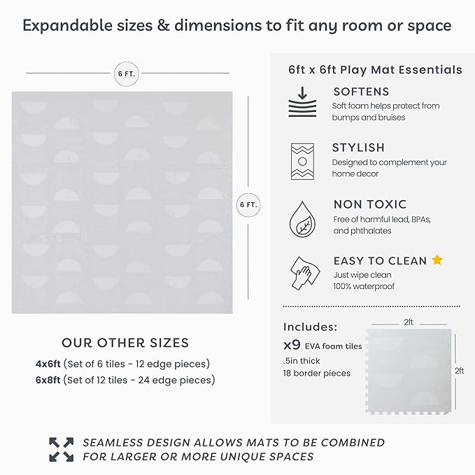 Little Landings Baby Play Mat for Floor - Aura Pearl (6x6ft) - Premium EVA Foam Play Mat for Babies & Toddlers (Ages 0-5+) Non-Toxic Playmat for Tummy Time, Crawling & Playroom - Stylish & Comfortable