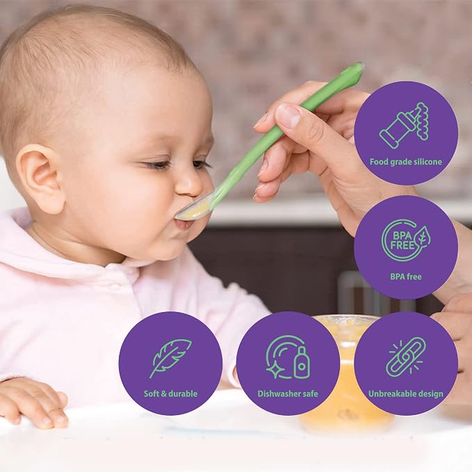 Gadgetime USA Baby Feeding Spoons Set (Pack of 5) - Self Chewable Spoon - Toddler Training Utensils - Ergonomic & Safe