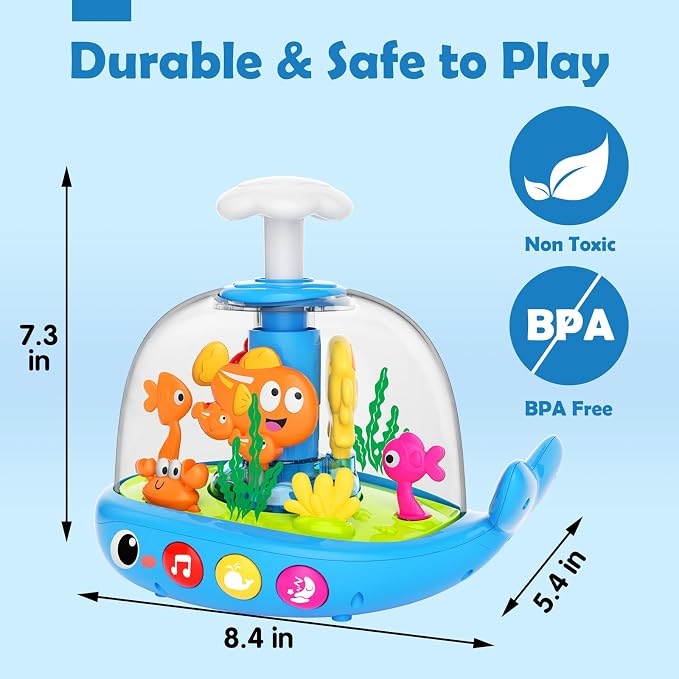 Baby Toys for 1 Year Old Boy Girl Gifts - Baby Toys 6-12-18 Months Press & Spin Aquarium Musical Light Up Infant Toy - Bilingual Learning Tummy Time Cause and Effect Toy for 7 8 9 10 11 Months