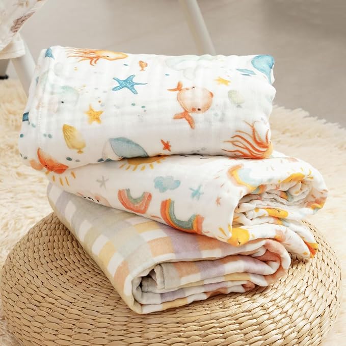 Muslin Swaddle Blankets 6-Layer Cotton Baby Blankets for Boys & Girls 43"X43"Inches Receiving Blankets,Soft Skin-Friendly Baby Crib Blanket(Autumn Forest)