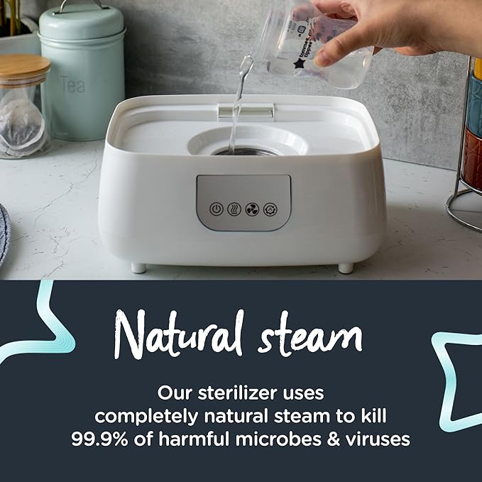 Tommee Tippee Steridryer Electric Steam Sterilizer and Dryer, White, for Baby Bottles and Feeding Accessories, Kills Viruses* and 99.9% of Harmful Microbes