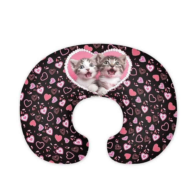 Cat Love Baby Nursing Pillow Cover for Newborn, Stretchy Replaceable Pillow Cover Slipcover U-Shaped Breastfeeding Pillowcase Cushion Cover