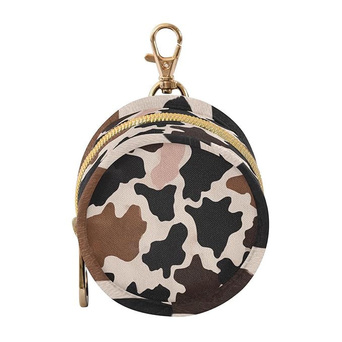 Pacifier Holder with Clip Pacifier Case for Diaper Bag Round Baby Pacifier Pouch Box Bag Portable Cow Skin Print Brown
