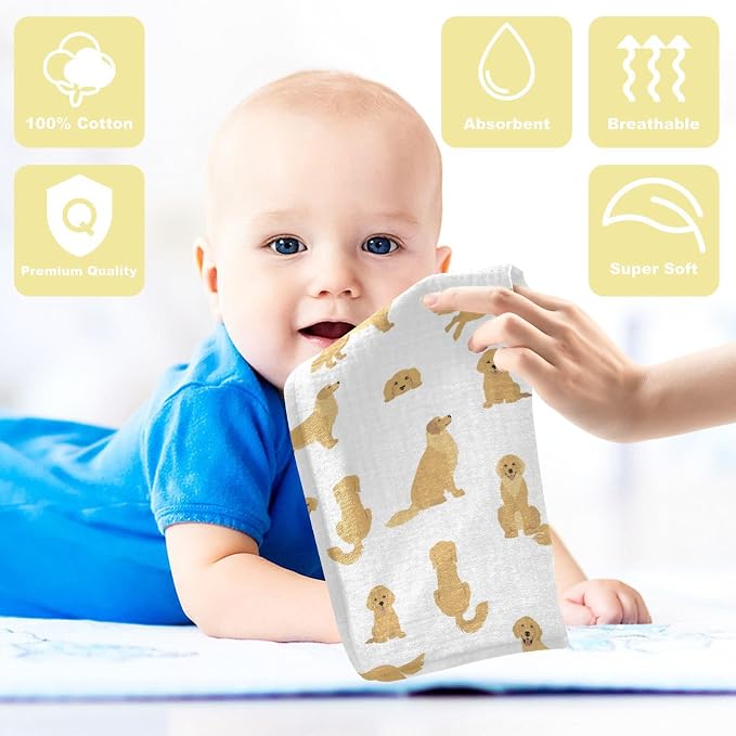 vvfelixl Baby Cotton Washcloths Golden Retriever Dogs Infants Bath Towel for Unisex Goldies Puppy Face Towels for Newborn, Natural Baby Wipes Delicate Skin, 11.8 X 11.8 inch, one sizex3