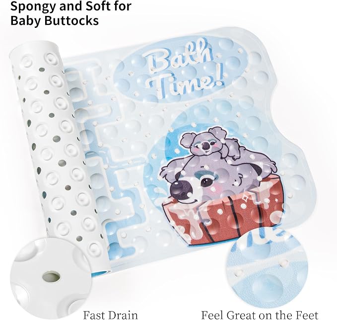 Baby Bathtub and Shower Mat, Non Slip with Suctions Cups and Drain Holes, Machine Washable, Bath Mat for Tub for Kids, 39.5 x15.7 Inch, Koala Print