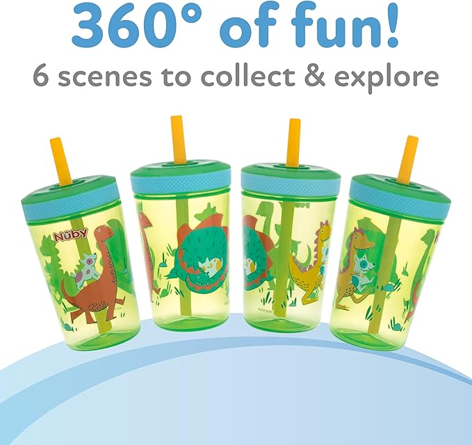 Nuby Thirsty Kids Super Sipper ??14oz No-Spill Toddler Cup with 360° Silicone Valve & Swivel Straw ??Leak-Resistant, Durable, Easy-Clean Design ??2 pk - Boys
