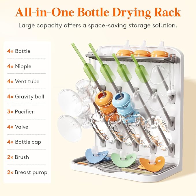 Lifewit Large Baby Bottle Drying Rack with 15 Hooks, Newborn Essentials Must Haves, Countertop Holder Organizer for Baby Stuff, Rack Dryer for Pacifiers, Weighted Straws, Pump Parts
