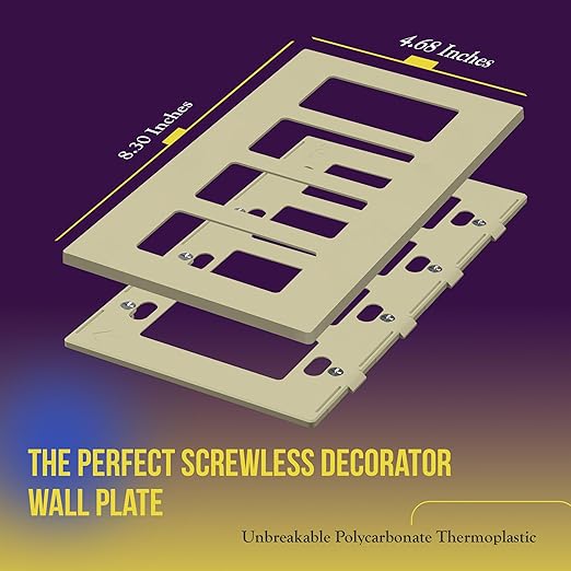 ENERLITES Screwless Decorator Wall Plate Child Safe Outlet Cover, Size 4-Gang 4.68" H x 8.30" L, Unbreakable Polycarbonate Thermoplastic, SI8834-I, Glossy, Ivory