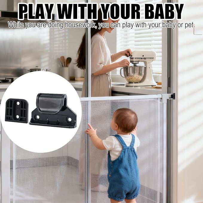 2 Sets Baby Retractable Gate Replacement Parts, Baby Door Extension Fittings Hardware Kit Extender Mount with 4 Latch 4 Bracket 1 Set of Screws & Four Adhesive Sheet for Safety Door Installation