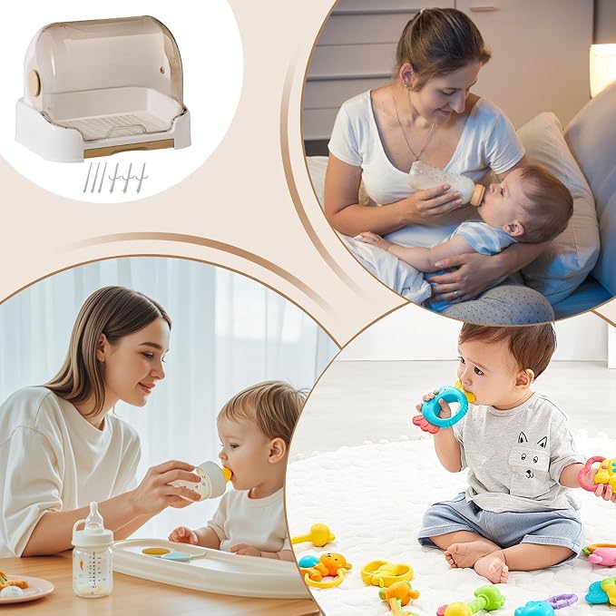 Kid Bottle Storage Box,Kid Bottle Drying Rack with Cover with Lid and Detachable Drain Tray, with 6 Drain Support Racks, for Various Daily Necessities for Kids