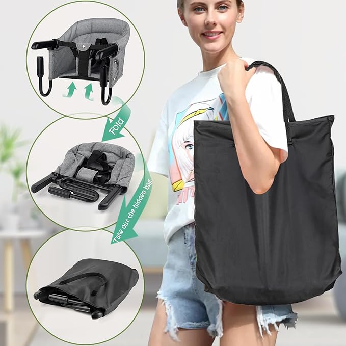 Hook On Chair,Folding Fast Table Chair with Storage Bag,Clip On Portable Highchair for Baby Attaches to Table,Baby Toddler Feeding Seat,Washable&for Home and Travel,with 5 Point Safety Harness.