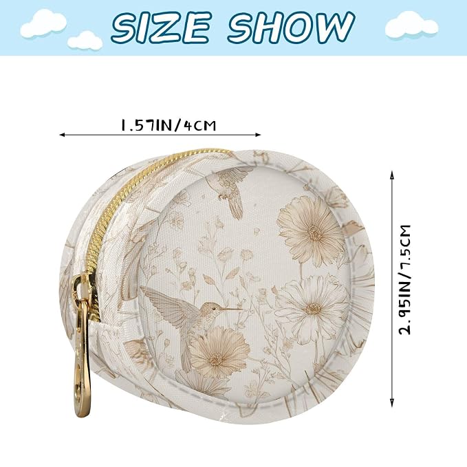 Pacifier Holder with Clip Pacifier Case for Diaper Bag Round Baby Pacifier Pouch Box Bag Portable Spring Daisy Hummingbirds Beige